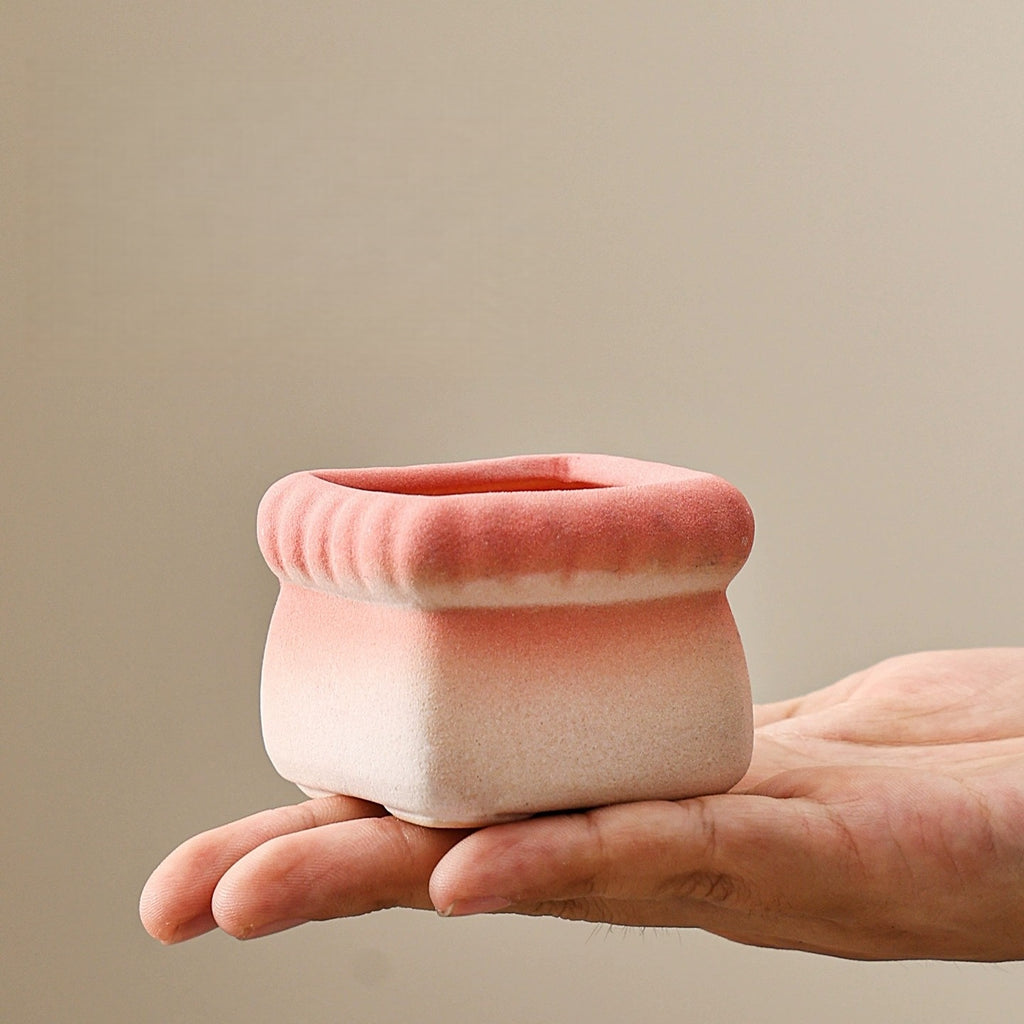 Square Cartoon Mini Ceramic Succulent Planter, Gradient Color