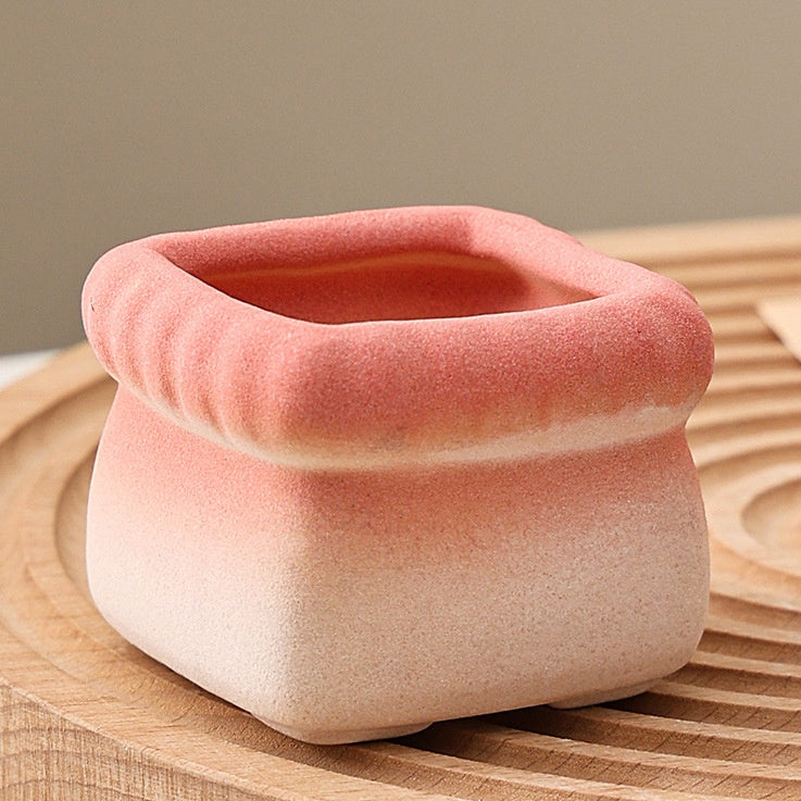 Square Cartoon Mini Ceramic Succulent Planter, Gradient Color