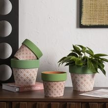 Minimalist Ceramic Floor Planter with Green Edge, Coin Pattern