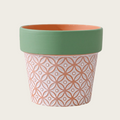 Minimalist Ceramic Floor Planter with Green Edge, Coin Pattern