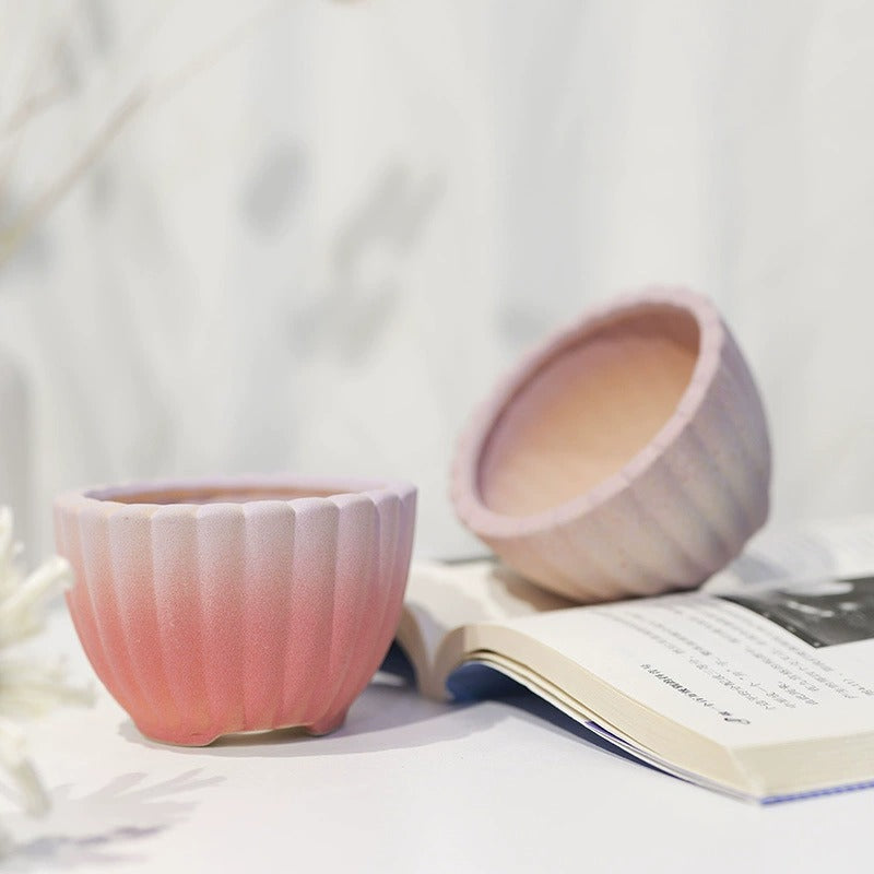 Minimalist Coarse Ceramic Succulent Planter, Gradient Color