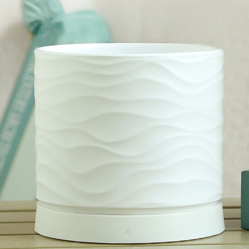 Minimalist Ceramic Desktop Planter with Wave Pattern