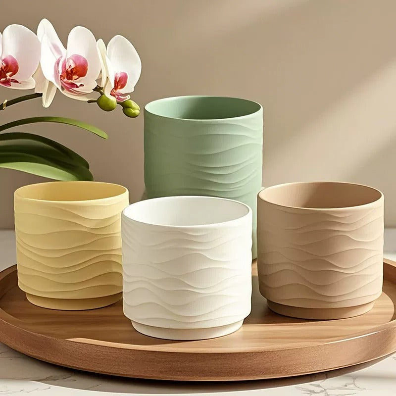 Minimalist Ceramic Desktop Planter with Wave Pattern