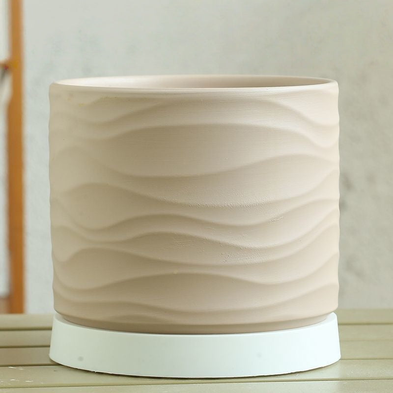 Minimalist Ceramic Desktop Planter with Wave Pattern