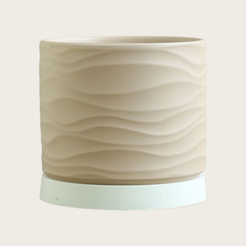 Minimalist Ceramic Desktop Planter with Wave Pattern