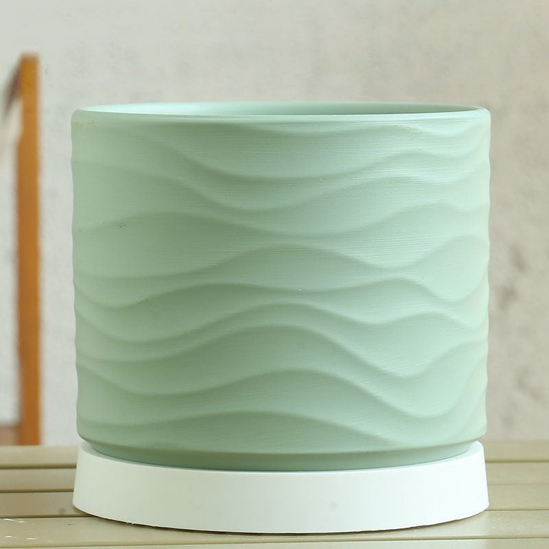Minimalist Ceramic Desktop Planter with Wave Pattern