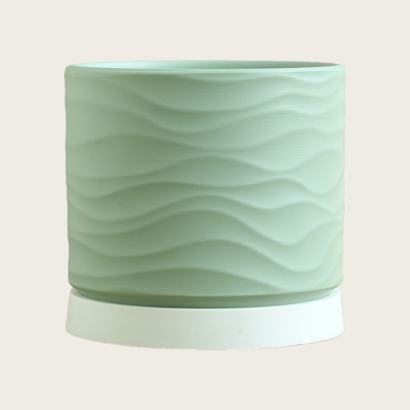 Minimalist Ceramic Desktop Planter with Wave Pattern