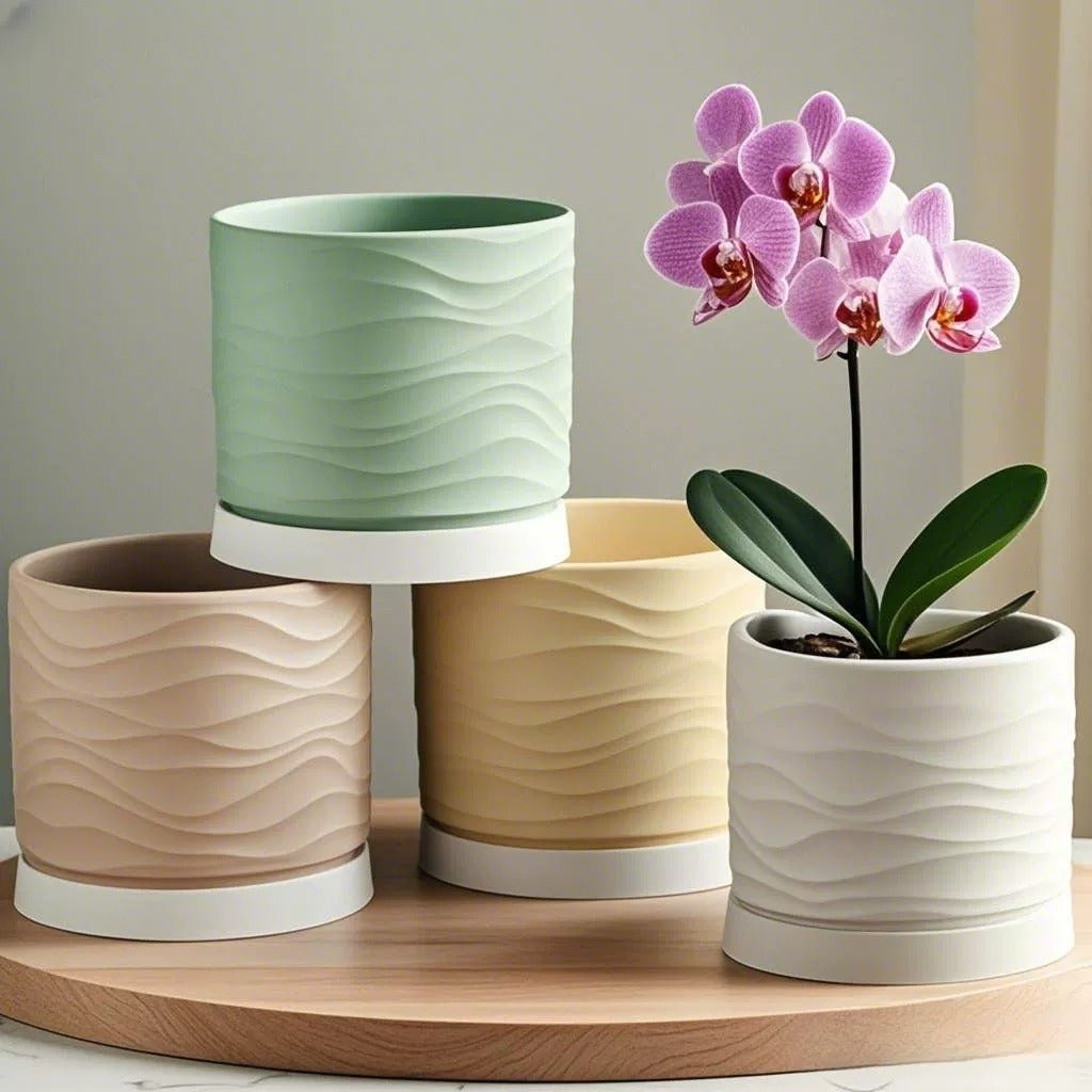 Minimalist Ceramic Desktop Planter with Wave Pattern