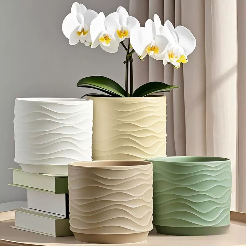 Minimalist Ceramic Desktop Planter with Wave Pattern