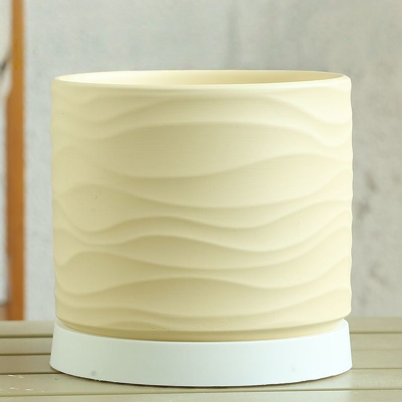 Minimalist Ceramic Desktop Planter with Wave Pattern